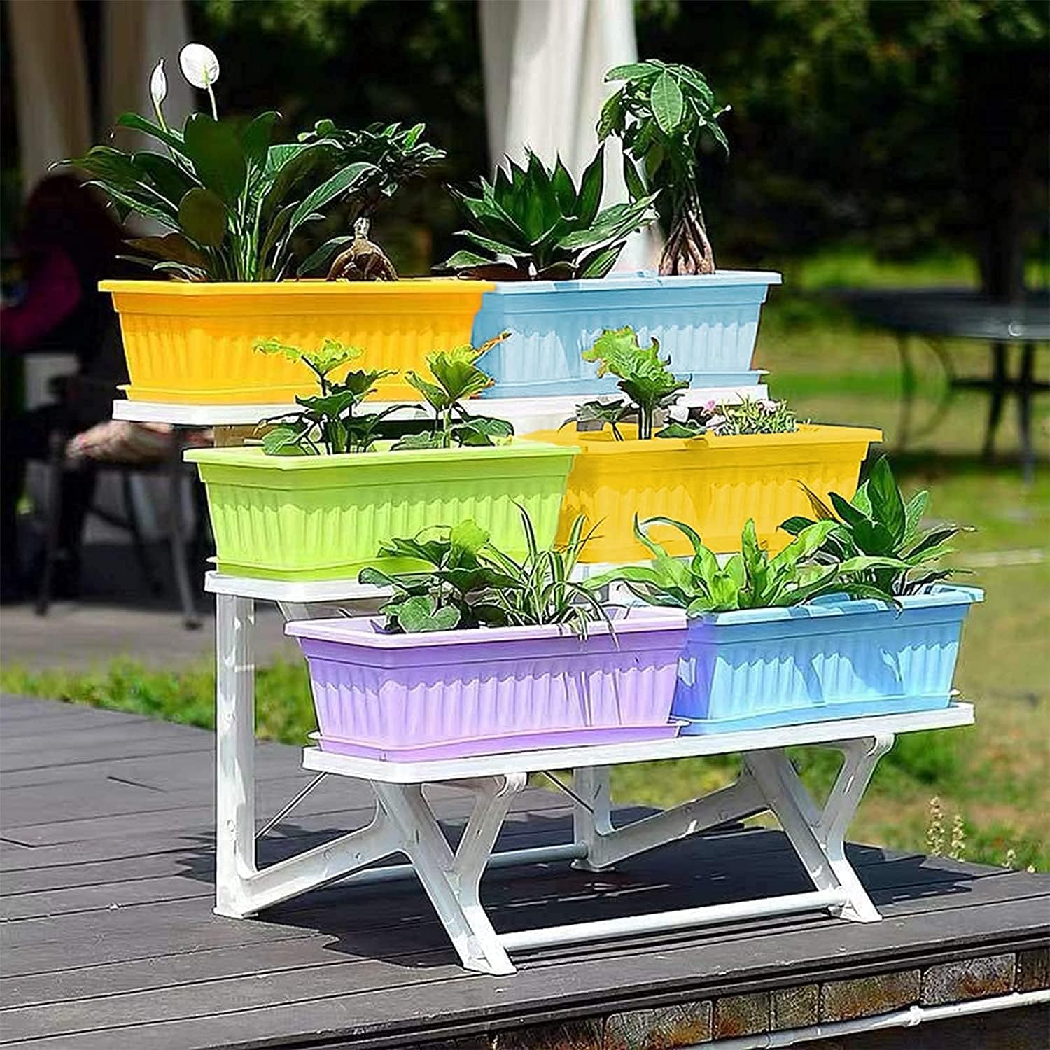 BSTMOME 4 Pack Rectangular Window Flower Pots Plastic Vegetable ...